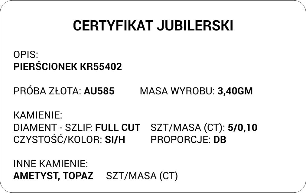 certyfikat jubilerski na karcie pcv